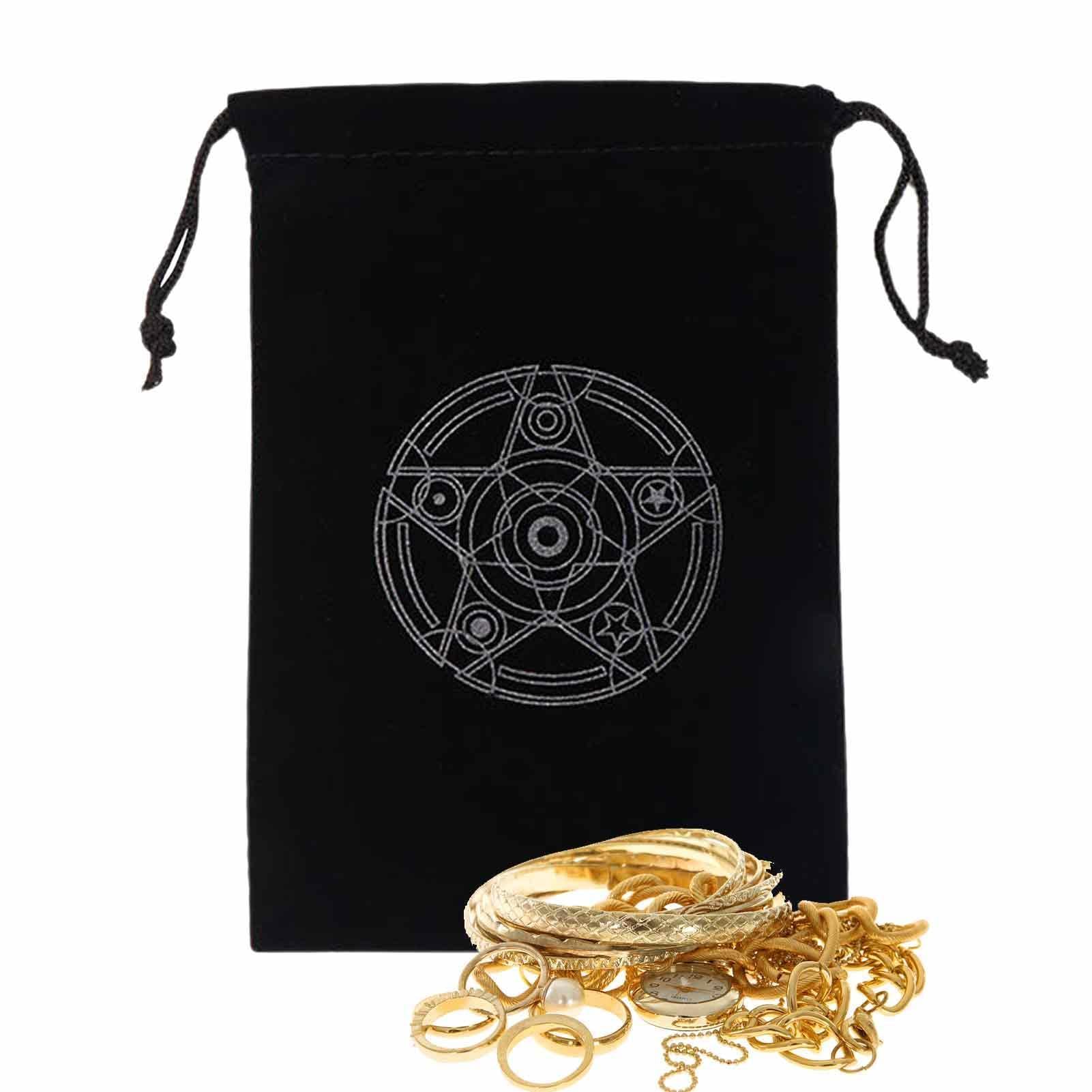 Tarot Taschen Beutel - Mysteriöser Tarot-Kartenhalter mit schwarzer Magie - Tarot-Karten- und Würfel-Aufbewahrungstasche, Brettspiel-Stickerei-Tarot-Tasche mit Kordelzug für Tarot-Enthusiasten