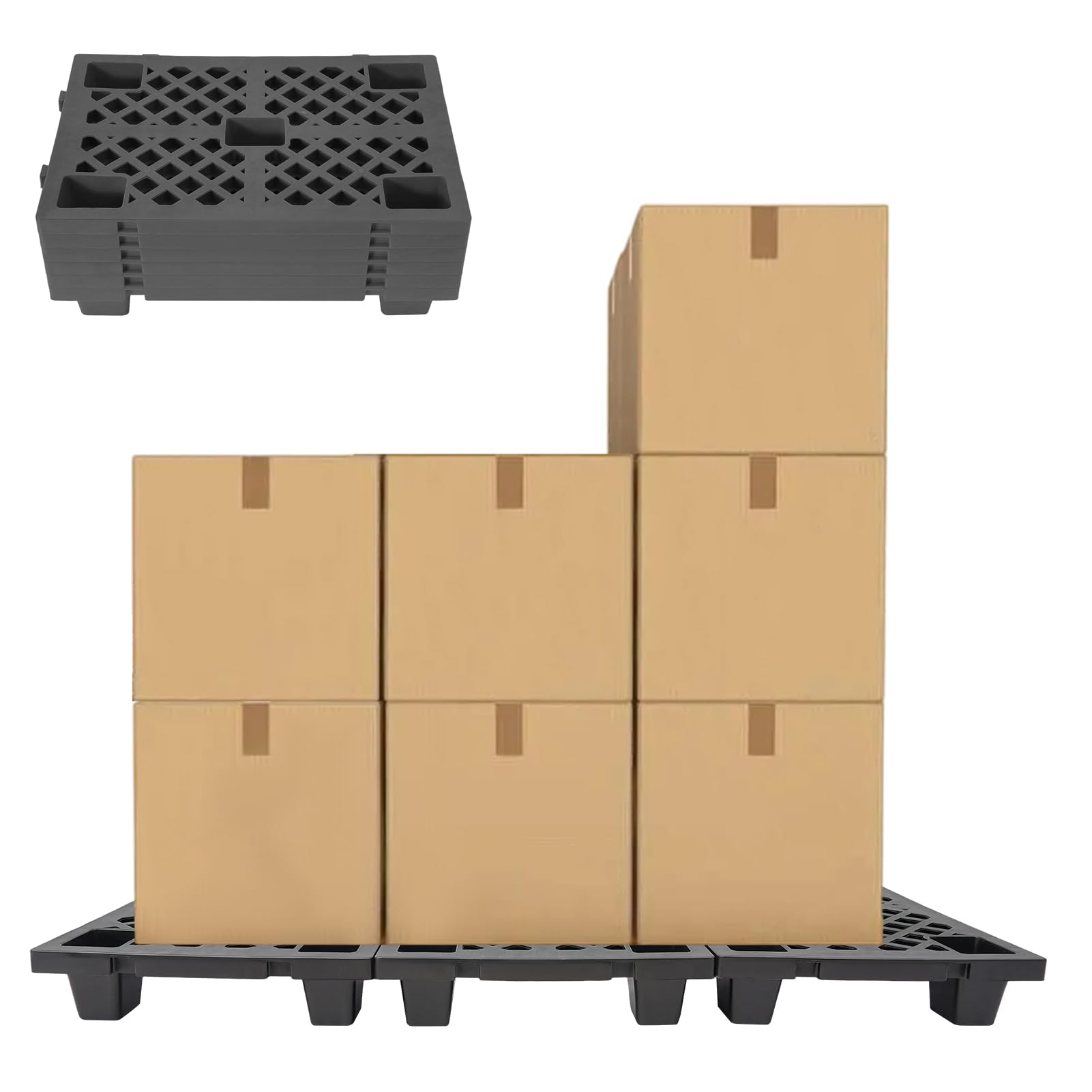 Lot de 6 palettes légères en plastique - Demi-palette universelle - Rectangulaire - 60 x 40 x 10 cm - Pour extérieur, cuisine, balcon, buanderie, jusqu'à 100 kg - Noir