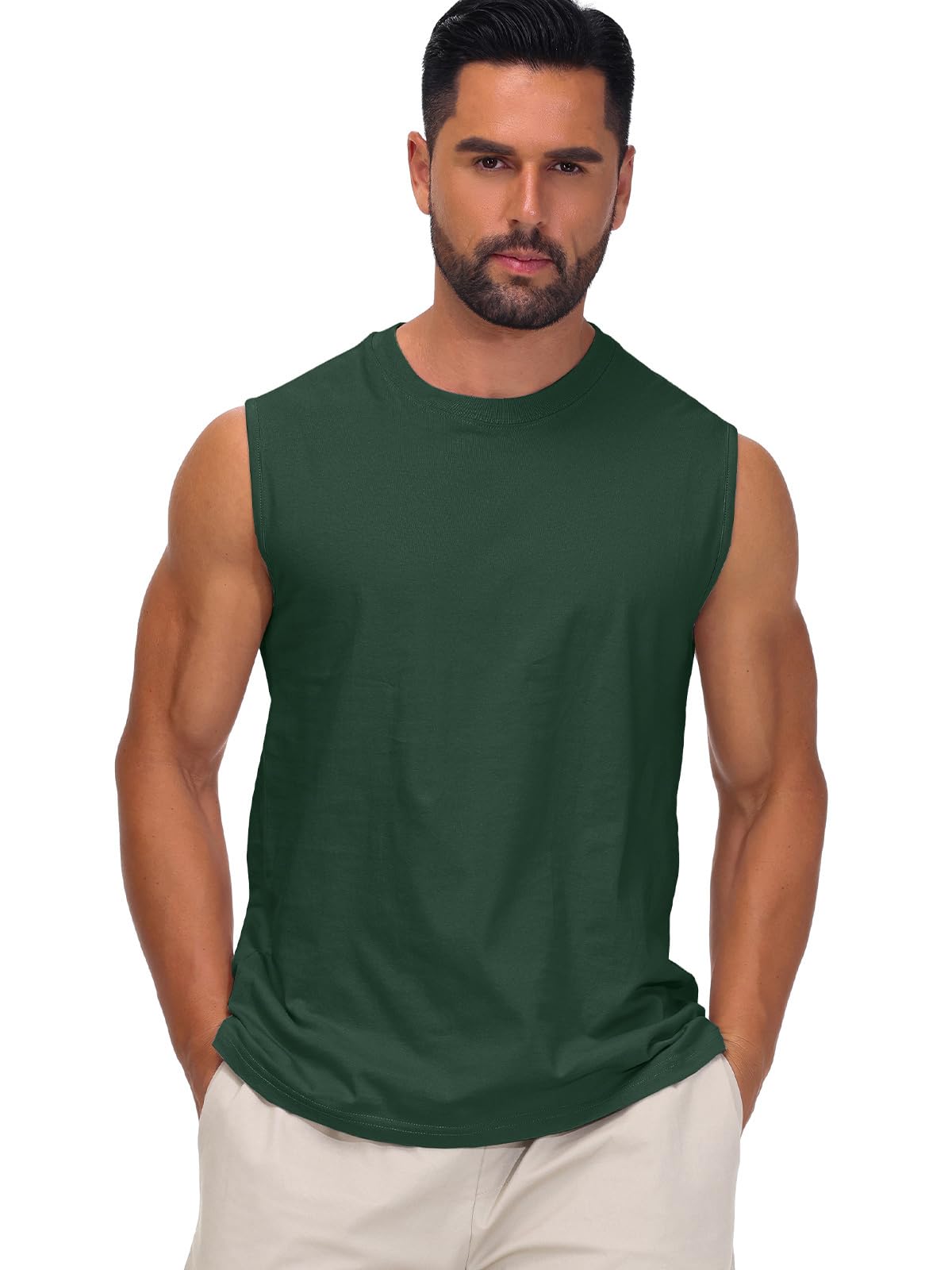 HOTIAN Tank Top Herren 100% Baumwolle Ärmelloses Shirt Fitness Achselshirt Sport Funktionsunterhemd Muskelshirts Sommer Outdoor Funktionsshirt