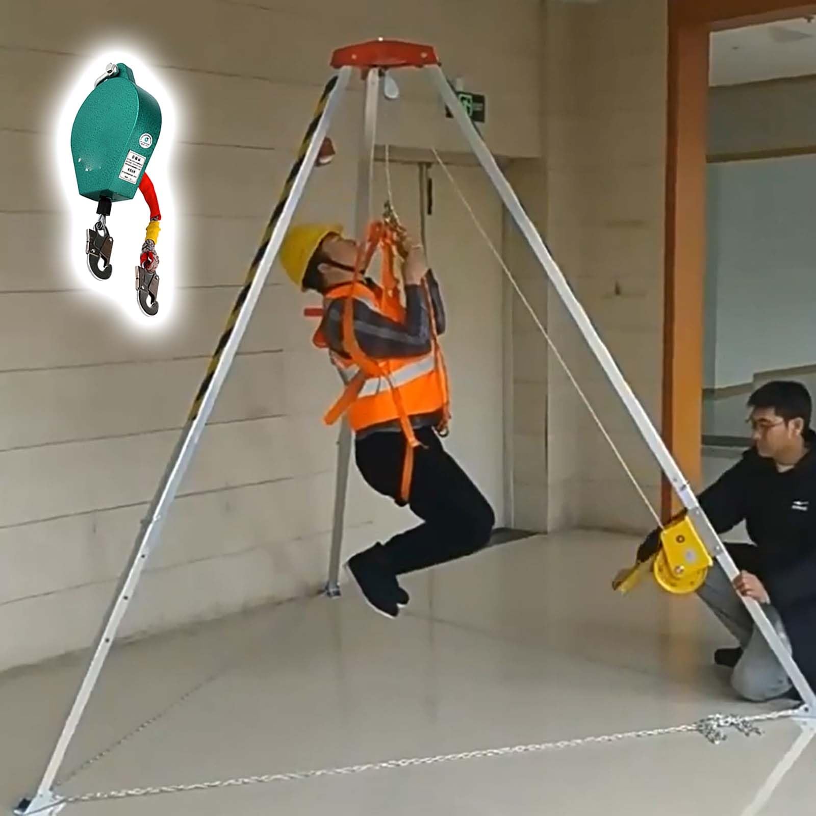WXPGFEQ Portable Fall Protection Kit - Emergency Rescue Tripod for Confined Spaces, Aerial Work & Deep Wells - 20/30m Pulley System for Firefighting Safety