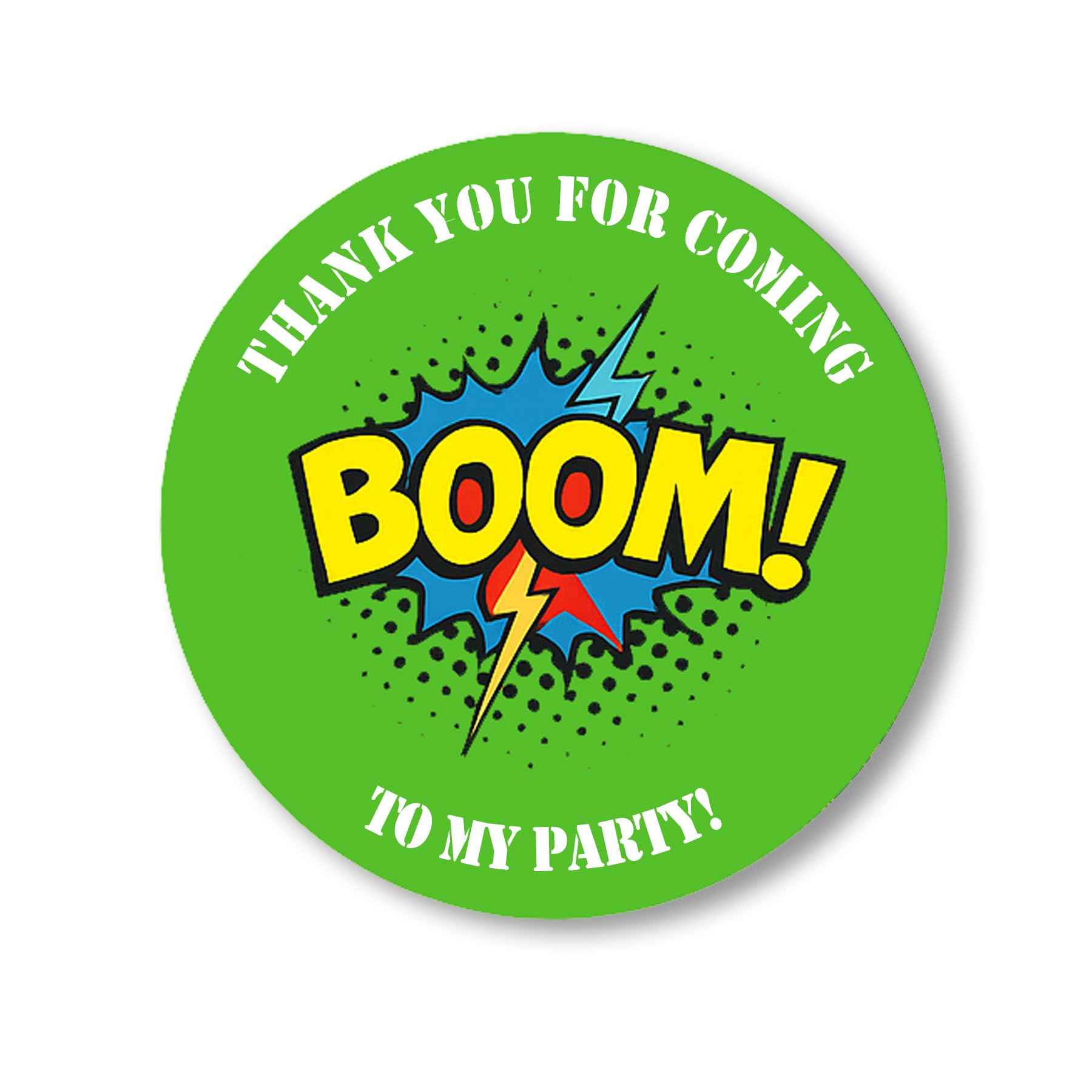 Superhero Thank You for Coming to My Party Stickers – 24 x 45mm Round Stickers & Cone Bags Labels 4 Bright Colours (24 Stickers). Great for Party Bags, Sweet Cones and Birthday Party Bag fillers.