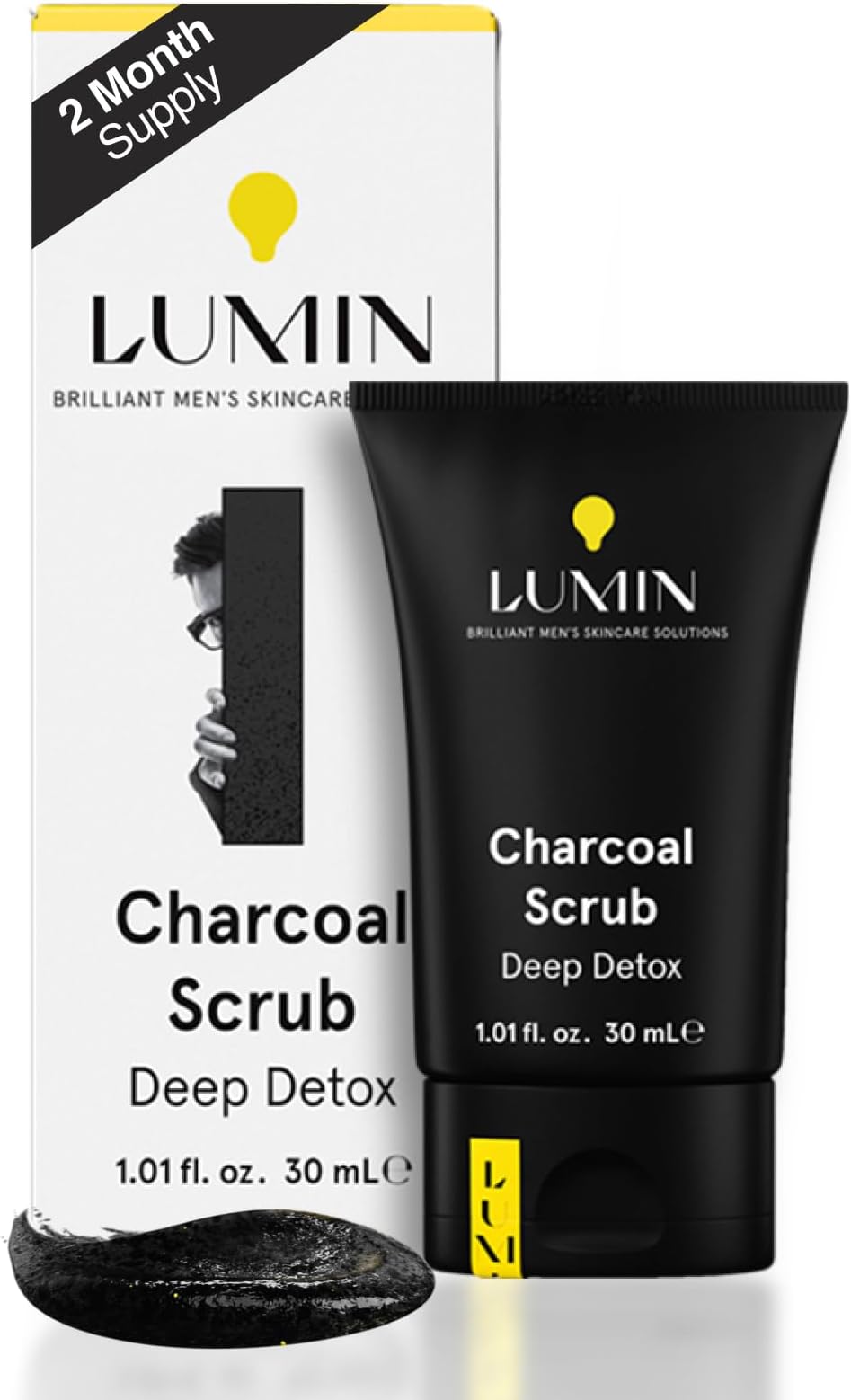 Lumin - Charcoal Scrub Deep Detox for Men - Face Cleanser for Men, Pre Shave Scrub, A charcoal face exfoliator that refreshes & rejuvenates the skin, Suitable for all skin types, 30ml, 1-Pack
