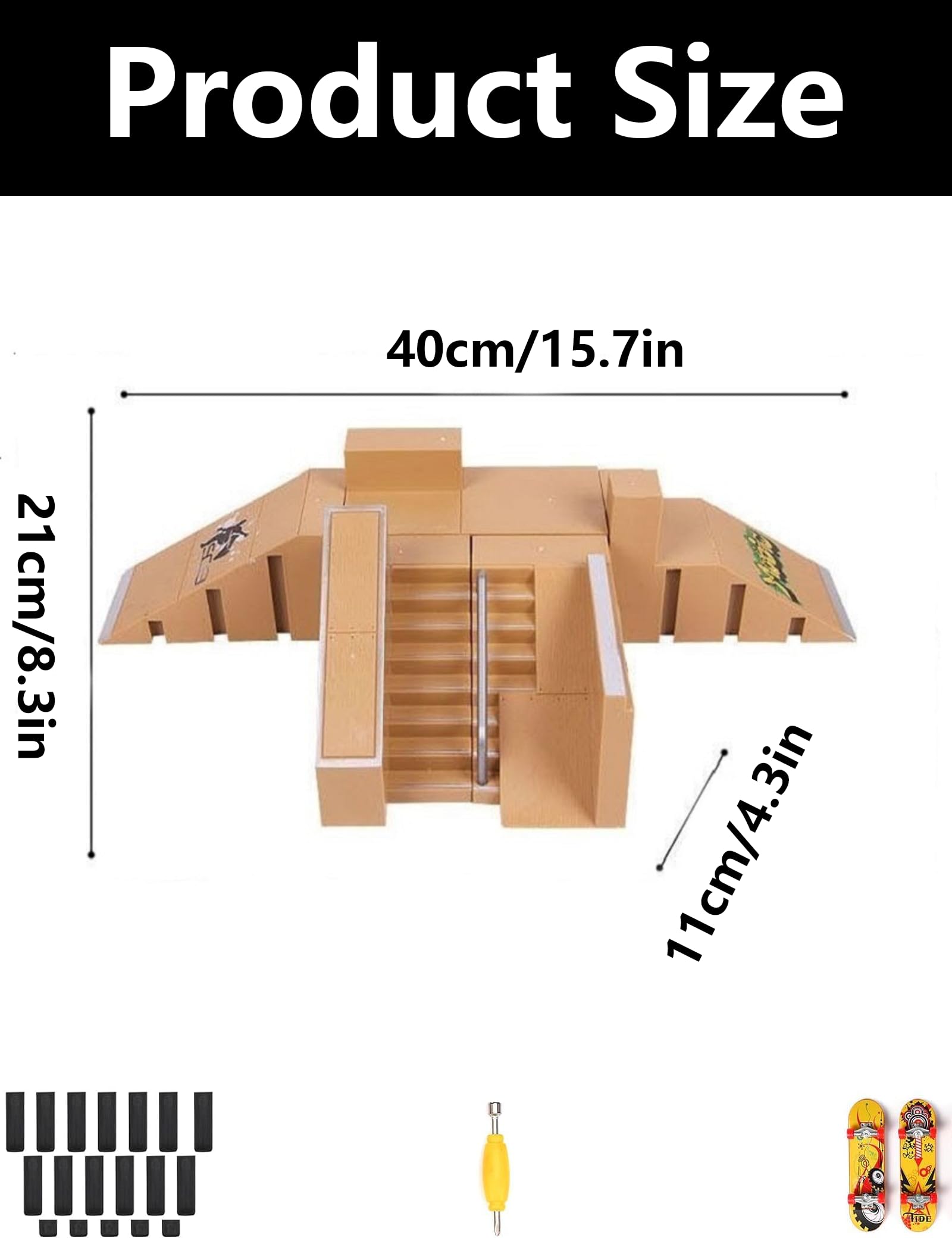 Mini Finger Skateboard Set mit Großer Rampe, Fingerboard Treppe Rampe & 2 Skateboards, Skatenpark Training Requisiten für Skater Fans