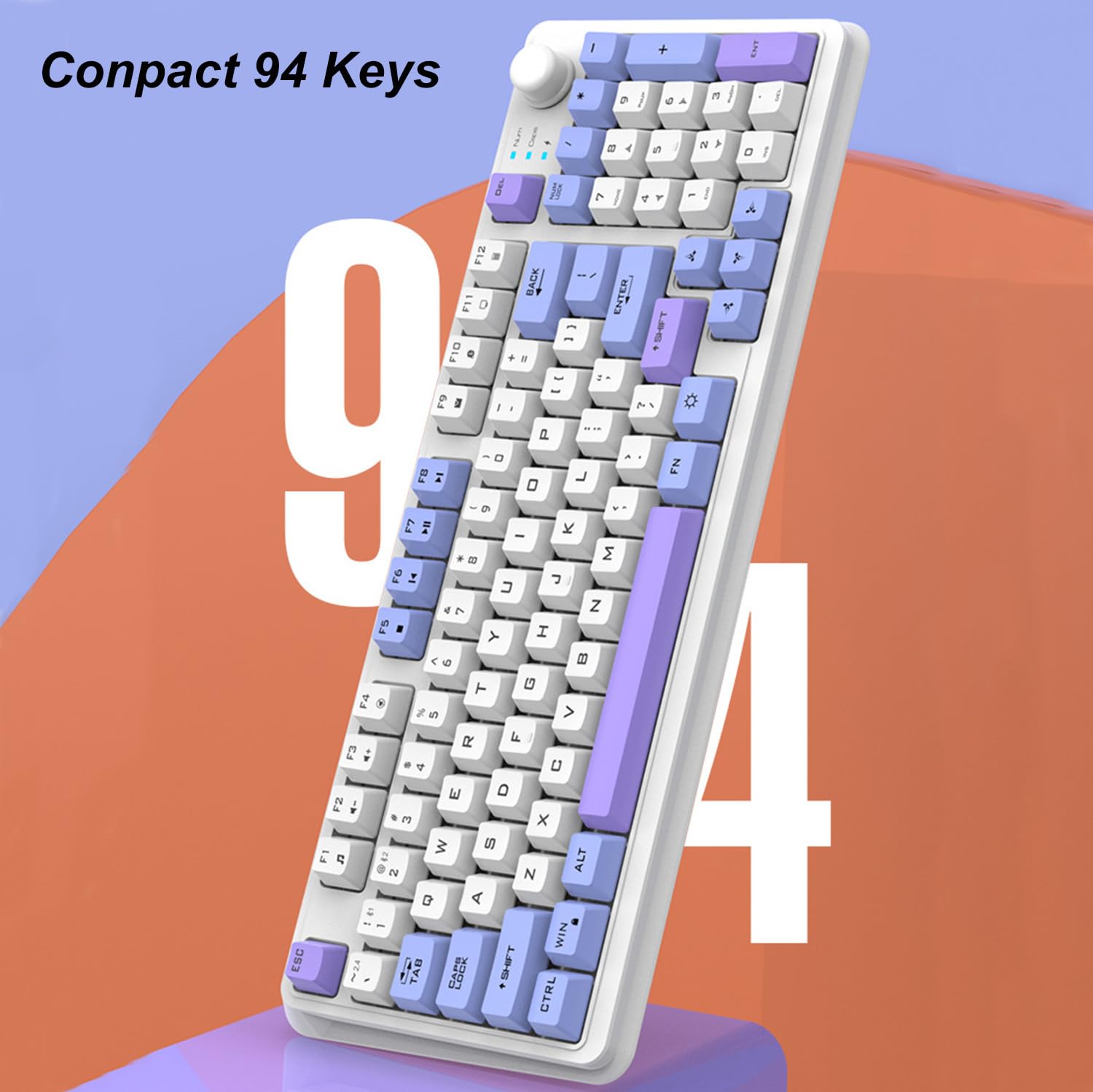 Set tastiera e mouse senza fili con regolatore di volume ricaricabile, 94 tasti, doppia modalità, supporto regolabile, DPI regolabile per computer (bianco)