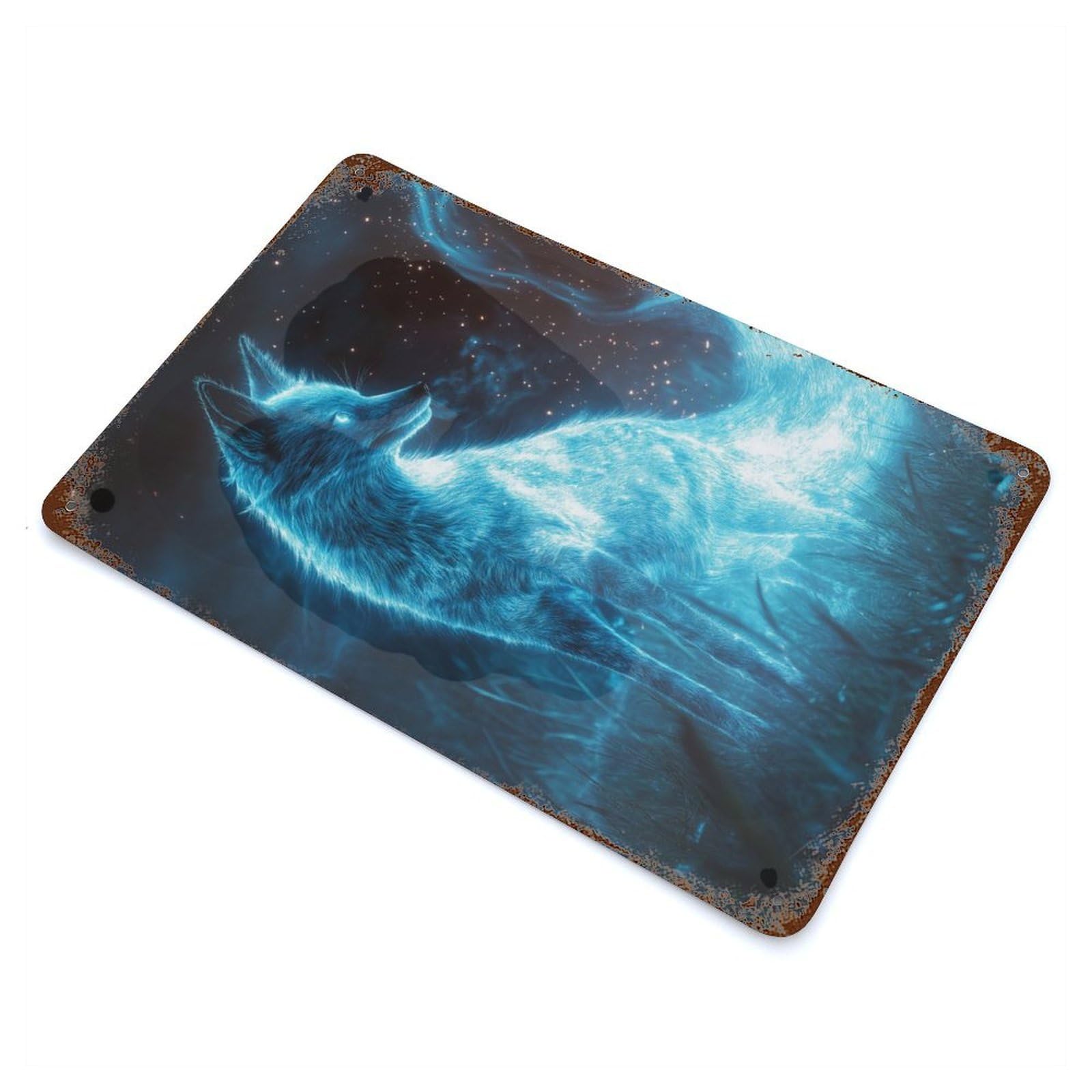 Decorative Tin Sign Ghost Fox 11.8"x7.9", Decorative Metal Wall Art for Garage, Bar And Workshop Decor