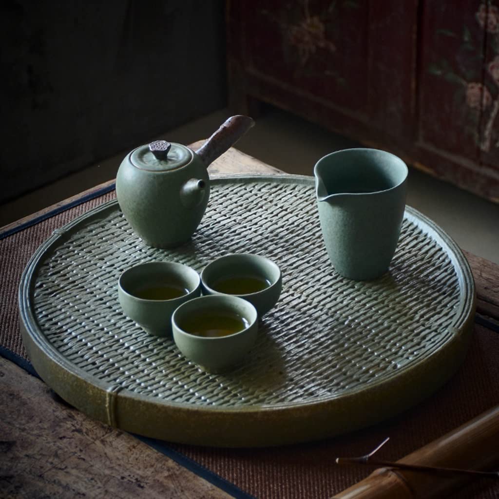 Bandeja de cerámica con Drenaje para Mesa de té Kung Fu, Ideal para almacenar Agua (Gris, 36 x 36 x 4,3 cm)