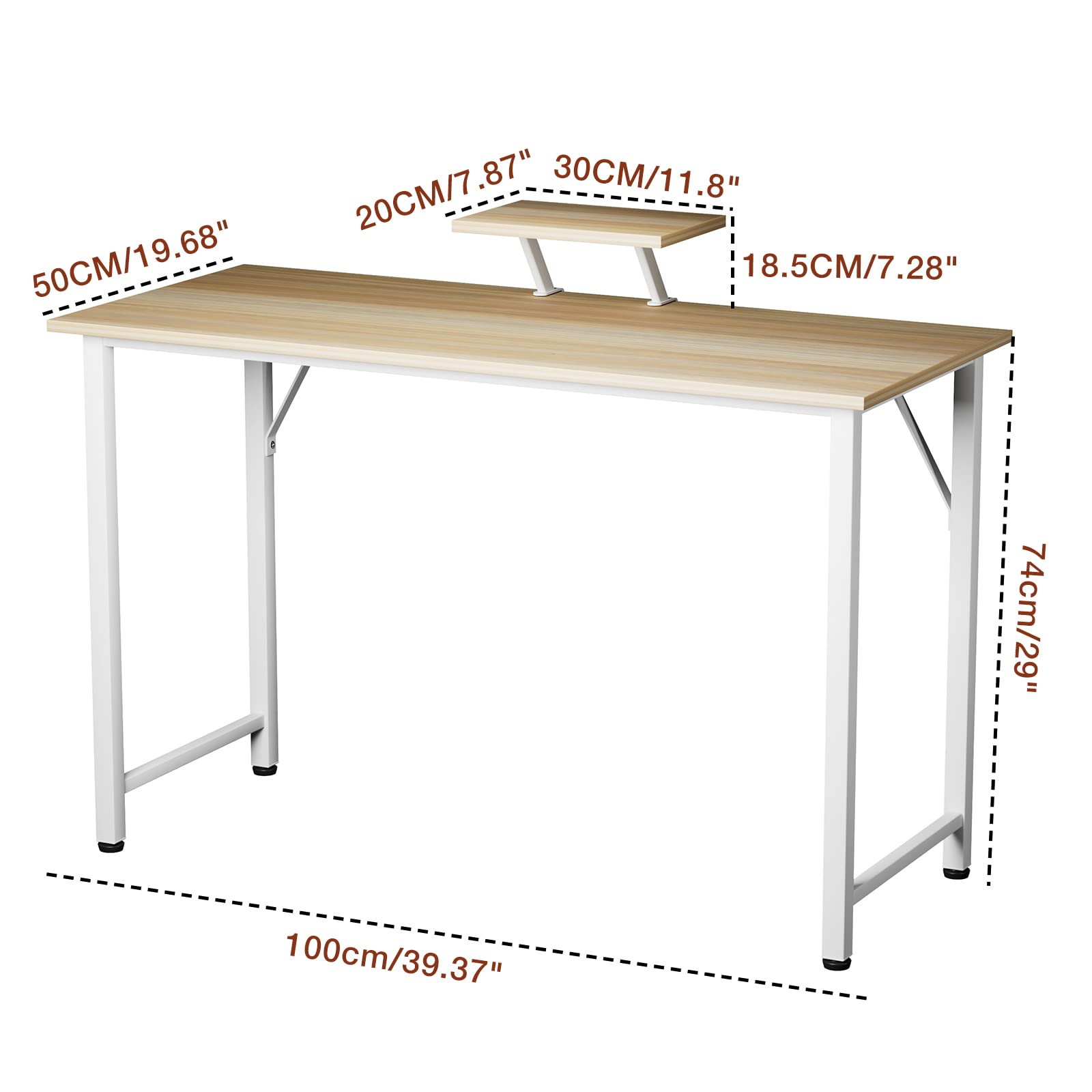 Scrivania Ufficio con Supporto per Monitor Staccabile, Scrivania Gaming Computer in Metallo e Fibra di Carbonio, 100x50x74cm Tavolo da Lavoro, Scrivanie pc per Cameretta Ufficio Casa, Beige Desk