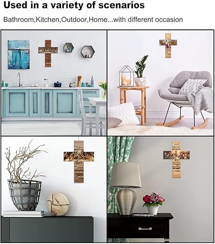 Miniatura 4 de Decoración rústica de pared con cruz cristiana  Soy la resurrección y la vida  Versículo bíblico inspirador de madera para pared de puerta