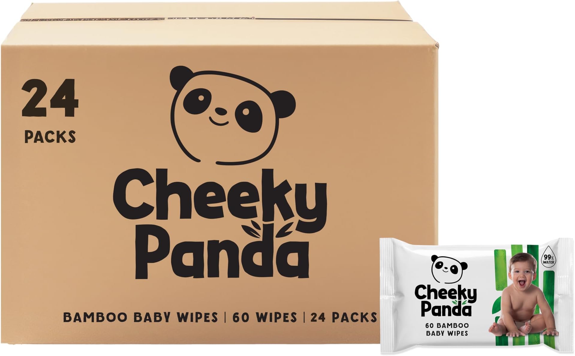 The Cheeky Panda Bamboo Baby Wipes Unscented | 64 Wipes x 24 Packs (1536 Baby Wipes Bulk)