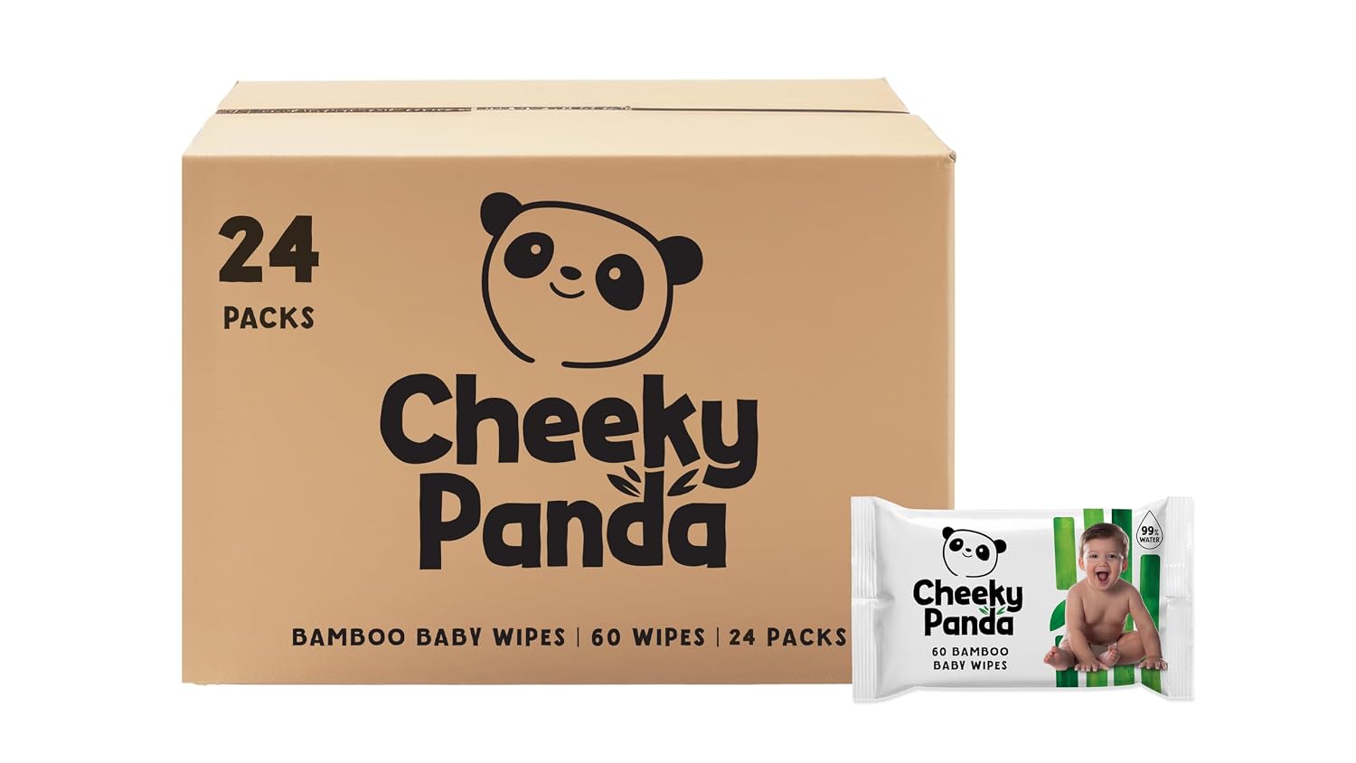 The Cheeky Panda Bamboo Baby Wipes Unscented | 64 Wipes x 24 Packs (1536 Baby Wipes Bulk)