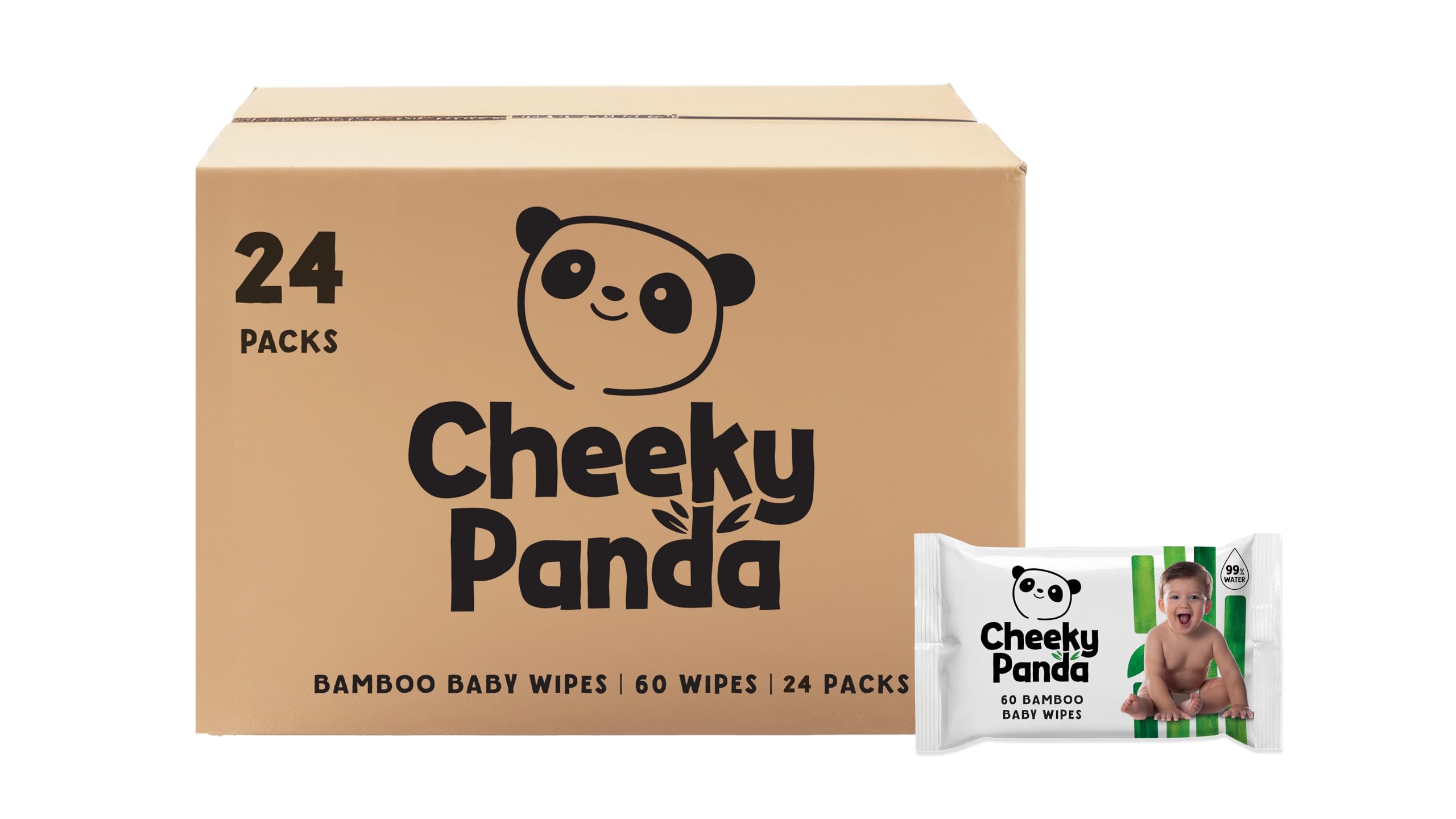 The Cheeky Panda – Toallitas húmedas de bambú para bebés, sin perfume | Caja a granel de 24 paquetes (64 toallitas por paquete, 1536 toallitas en total) | 100% biodegradable, ecológico