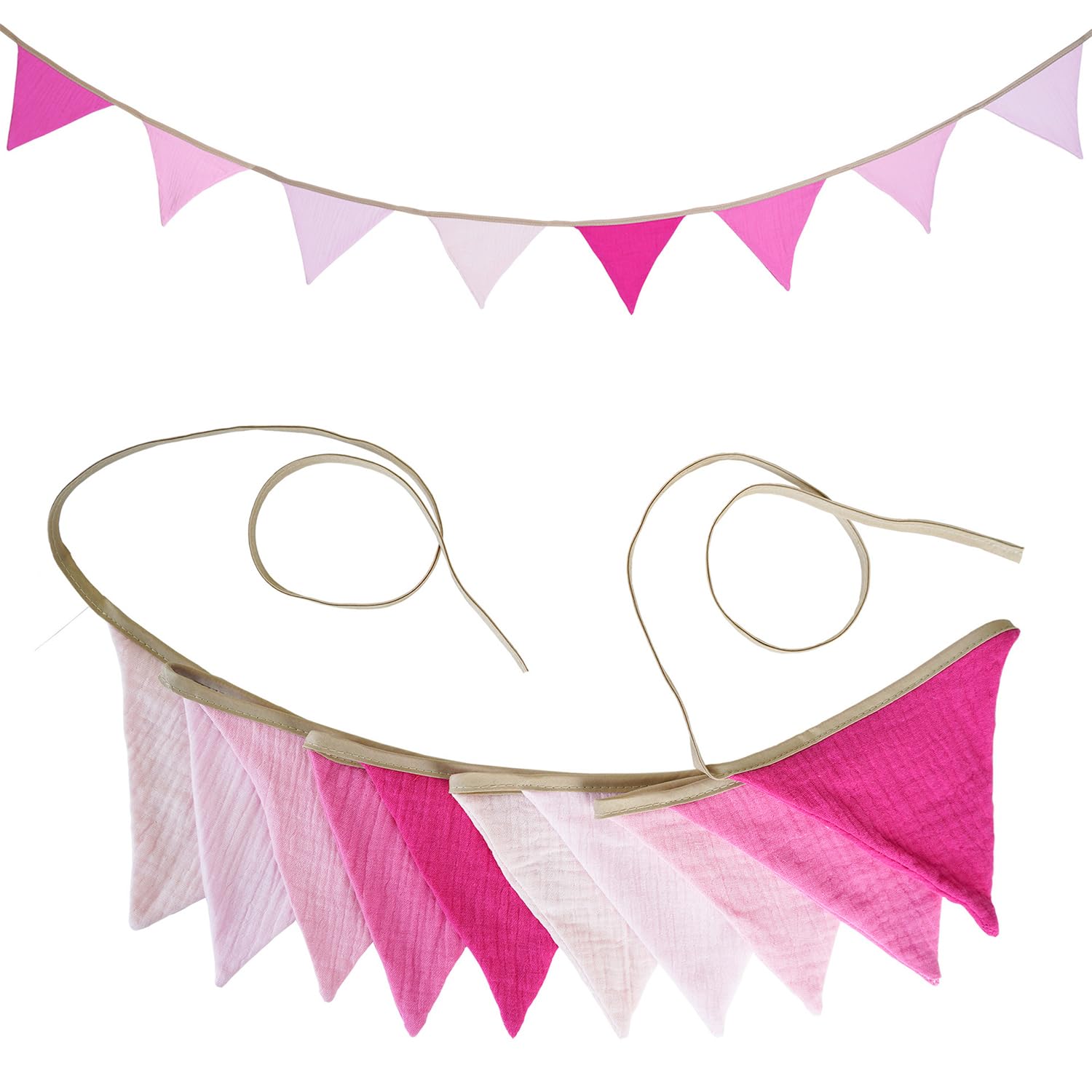 HIVTE Baby Bunting Garland - Nursery Decor, Double Sided Cotton Banner for Birthday, Wedding Shower, Garden Party, Boys Girls Bedroom Decoration (Rose Pink)