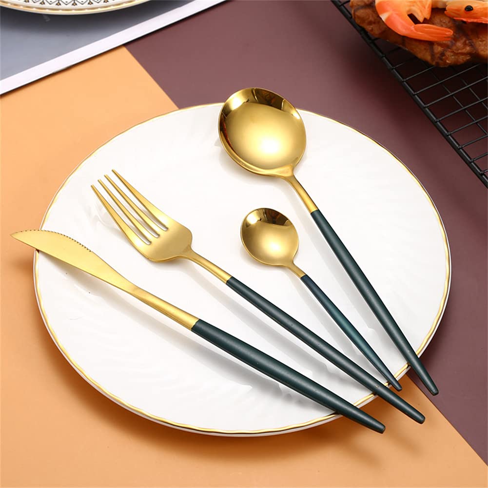 Ensemble De Couverts À Couverts en Acier Inoxydable 24 Pièces pour 6, 100% des Ustensiles en Acier Inoxydable 100% Durables avec Fourchette De Cuillère À Couteau,Pink Gold