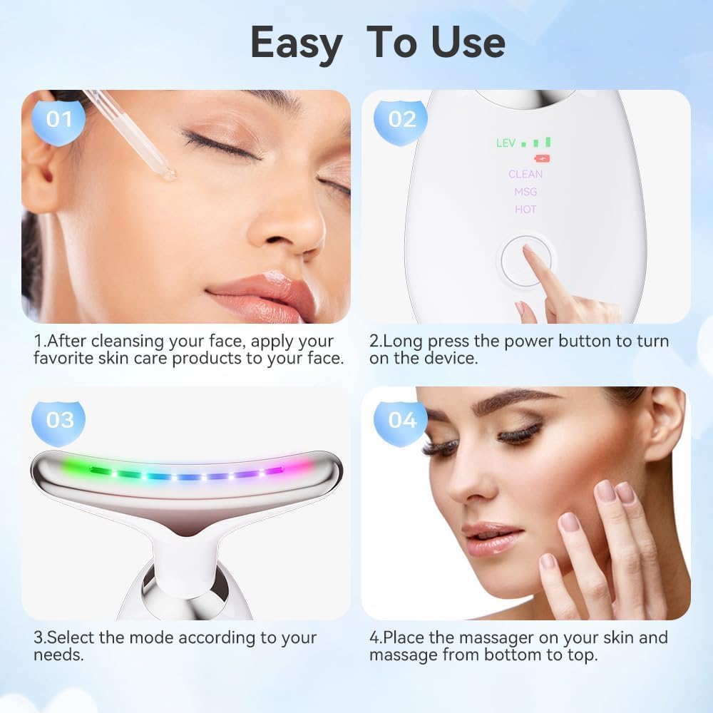 Masajeador Facial Eléctrico, Dispositivo Reafirmante Antiarrugas con Vibración Suave, Cabeza Curvada 160° para Cuello y Rostro, Recargable por USB