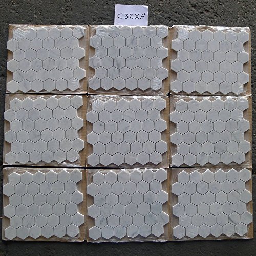 Stone Center Online C32XH Carrara White Marble 2 Inch Hexagon Mosaic Tile Honed Kitchen Bath Wall Floor Backsplash Shower thumb #3