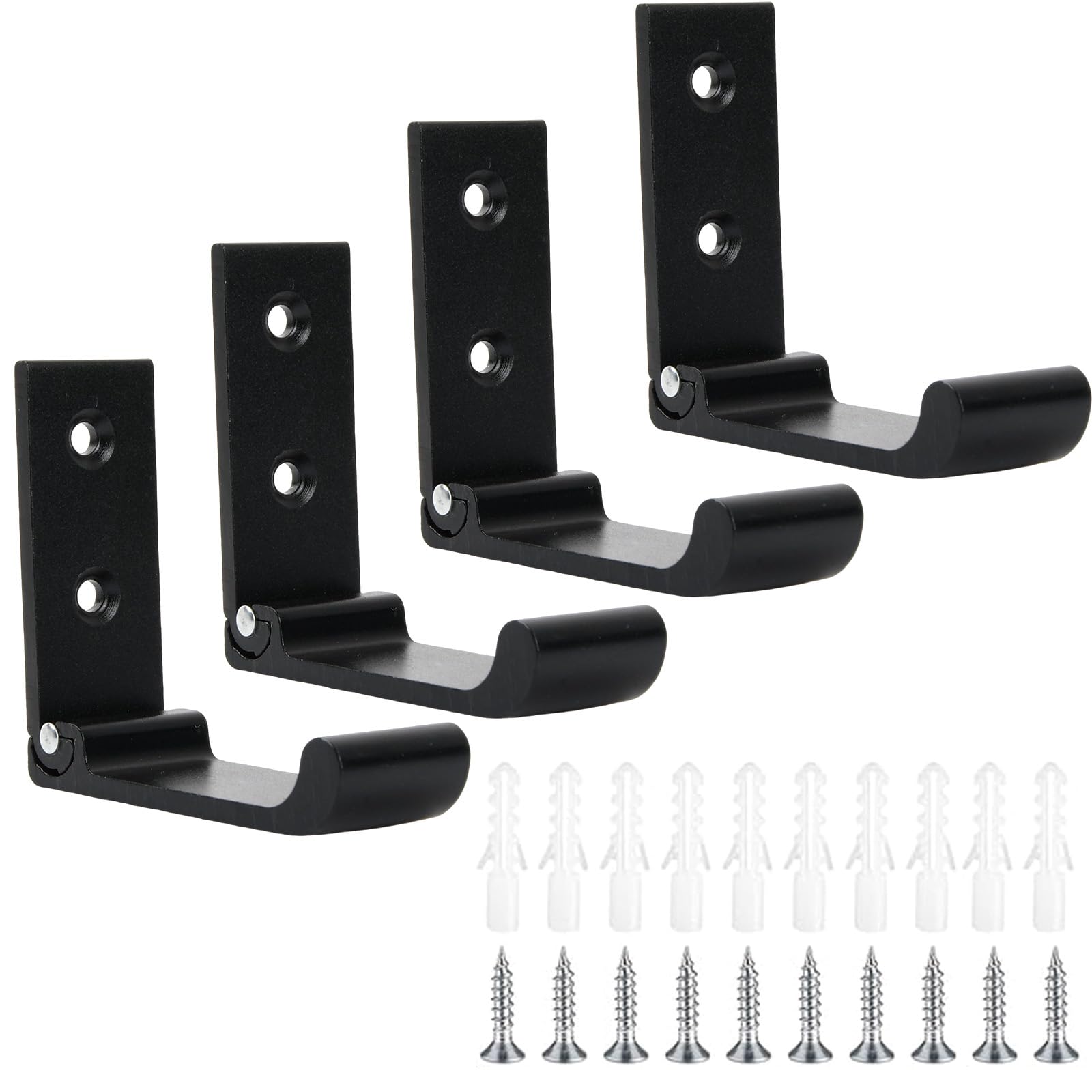 4x Faltbare Wandhaken, Schwarz – Klappbar, Aus Aluminium, Inkl. Schrauben