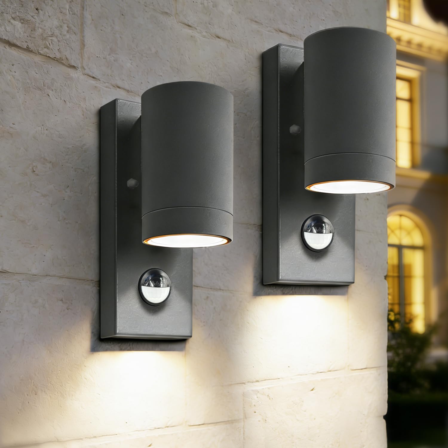 EBION PIR Outdoor Wall Lights,IP65 Waterproof Outside Wall Lights with Motion Sensor,Aluminium Outside Wall Sconce GU10,Exterior Wall Lamp for Front Door,Porch,Patio,Anthracite,2 Pack