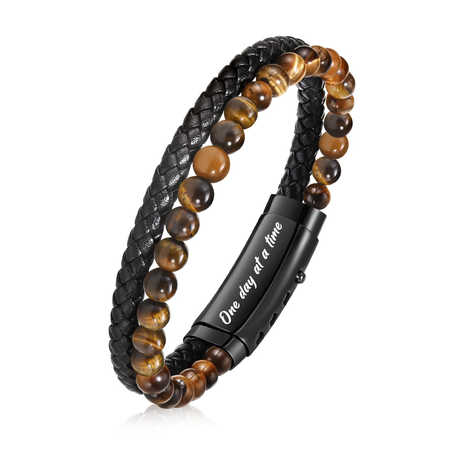 VNOX Men's Inspirational Mantra Engarved Handmade Braided Leather Adjustable Cuff Bangle Bracelet Encouragement Motivational Gift for Men