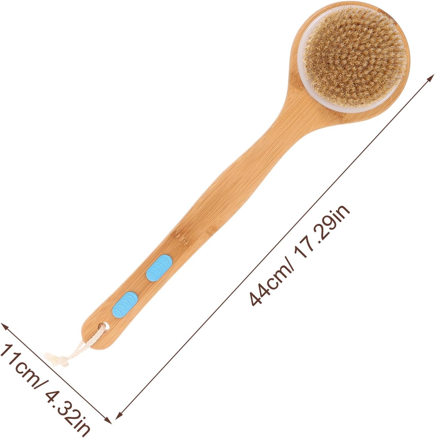 Long Handle Bath Brush Double-Sided Soft and Firm Bristles Round Head Body Scrubber for Shower and Massage Bathing Accessories
