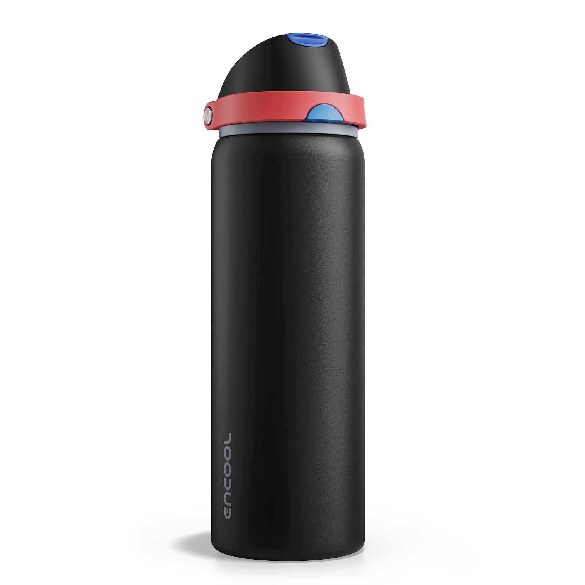 Insulated Water Bottle with Straw - Encool Stainless Steel Water Bottle with Push Button Lid, Leak-Proof &amp; BPA-Free, Keeps Cold for 24 Hours for Sports, Travel, Gym (32 oz, Oil Black)