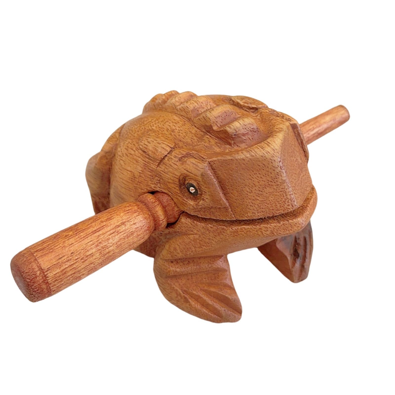 Drewniana żaba z pałeczką, ręcznie rzeźbiona żaba, ornamenty, ręcznie robiona muzyka, żaba, muzyka wokalna, żaba, instrument perkusyjny, zabawka (8,5 x 6 x 6 cm)