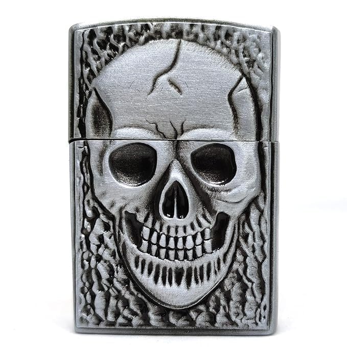 JPACK Premium Essential Skull Silver Pocket Lighter - Slim Metal Body | Windproof Refillable Cigarette Lighter | Durable & Pocket-Friendly Gifts for Men (Silver)-image-1