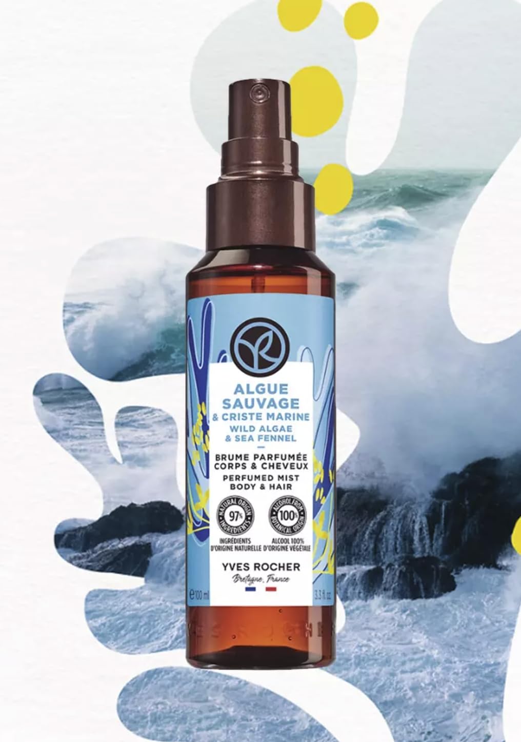Yves Rocher Wild Algae and Sea Fennel and Body Spray Long Lasting Mist Women 100 ml./3.3 fl.oz.
