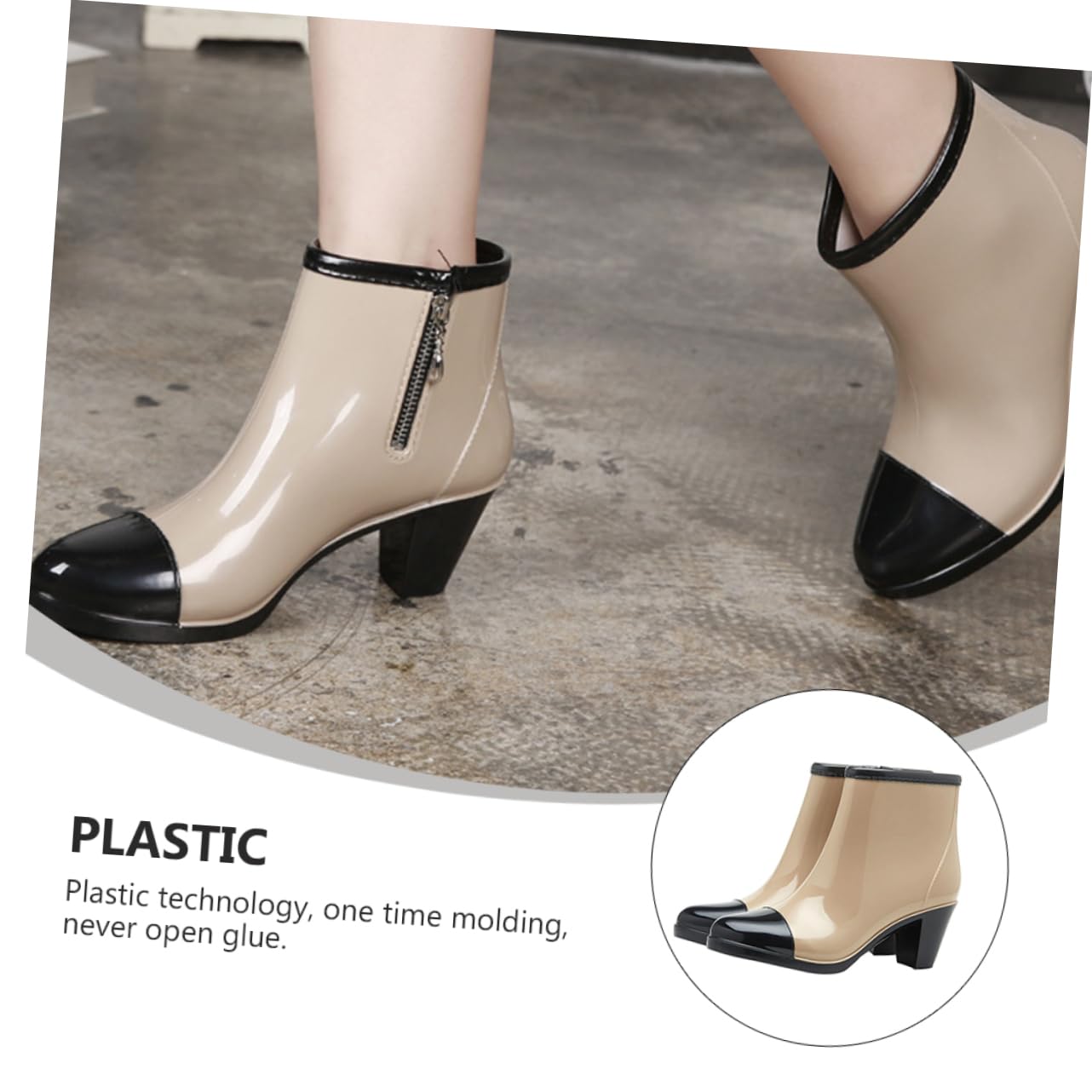 Beavorty Botas de Lluvia de Moda para Mujer, Cortas, Pvc, Negras