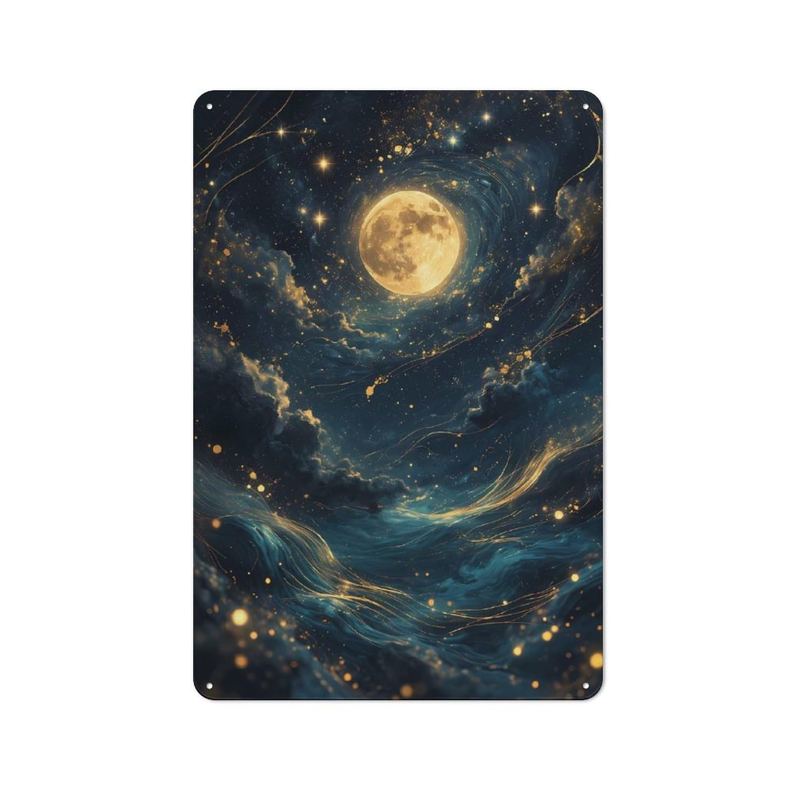 Junmoney Style-6 Celestial Moon And Stars Industrial-Style Metal Sign 30X20cm For Living Room Wall, For Collectors Decorating Living Rooms And Feature Walls