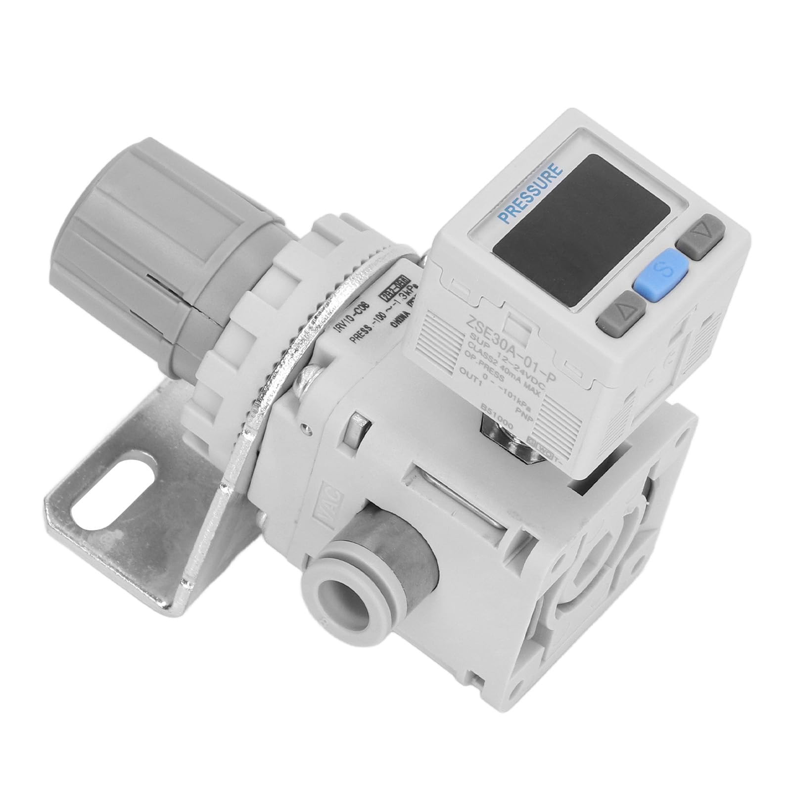 Regolatore Digitale di Pressione Aria con Staffa per Sistemi Pneumatici Vuoto 8mm 5/16in Port Range da -100 a -1,3kPa
