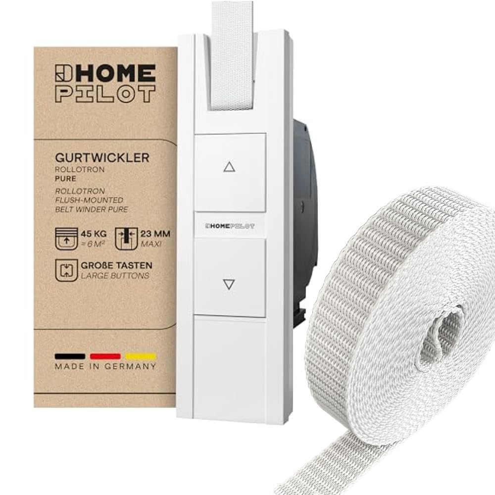 Home Pilot Kit de volet roulant : enrouleur de sangle électrique RolloTron pure + sangle de rechange (23 mm de large, 6 m de long ; couleur : gris)
