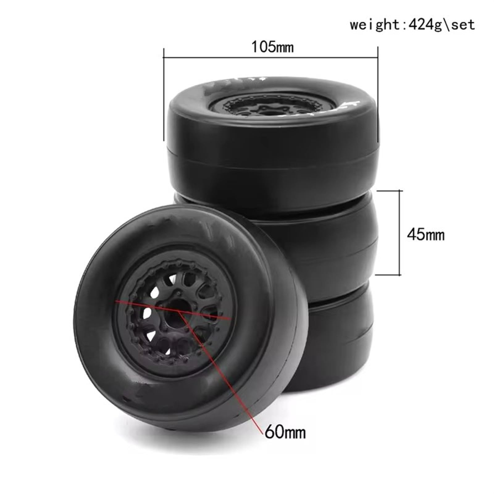 4 Piezas De Llantas De Goma RC, Llantas Hexagonales De Plástico Negro, Accesorios RC para 1:10 En Carretera 4WD para Coche De Carreras RC De 105 Mm Neumáticos RC