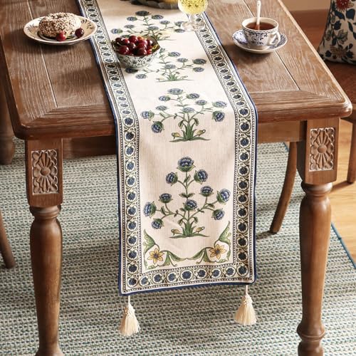 patdrea Designer Blue Rustic Elegant Floral Patterned Linen Table Runner 71 Inch Long,Wrinkle Resistant Table Mat,Decoration for Kitchen Dining and Coffee Tables Banquet Christmas , 12"x71" by patdrea - Image 7
