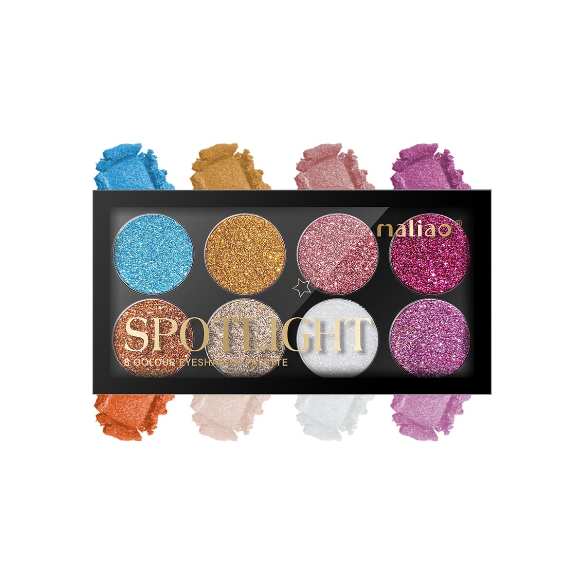 Maliao Spotlight 8 Colour Eyeshadow Palette - High Pigment, Long-Lasting Glitter Shades (SHADE 02)-image-26