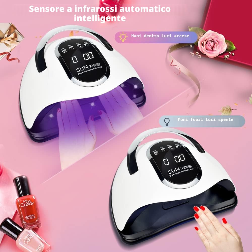 lampada UV LED per unghie, 280W asciugatura rapida con sensore automatico a 66 LED, essiccatore per unghie portatile | 4 impostazioni timer | spazio più grande | un regalo speciale per nail art