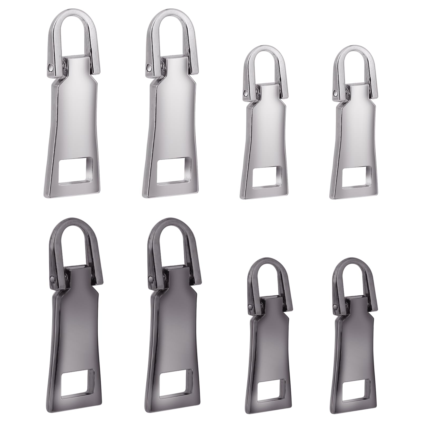 8 PCS Zipper Pull Replacement, Metal Zipper Pull Tabs Zipper Handle Zipper Repair Kit Universal Zipper Fixer for Luggage Clothing Suitcases Jackets Backpacks Boots Purse Coat(2 Size, Silver/Grey)