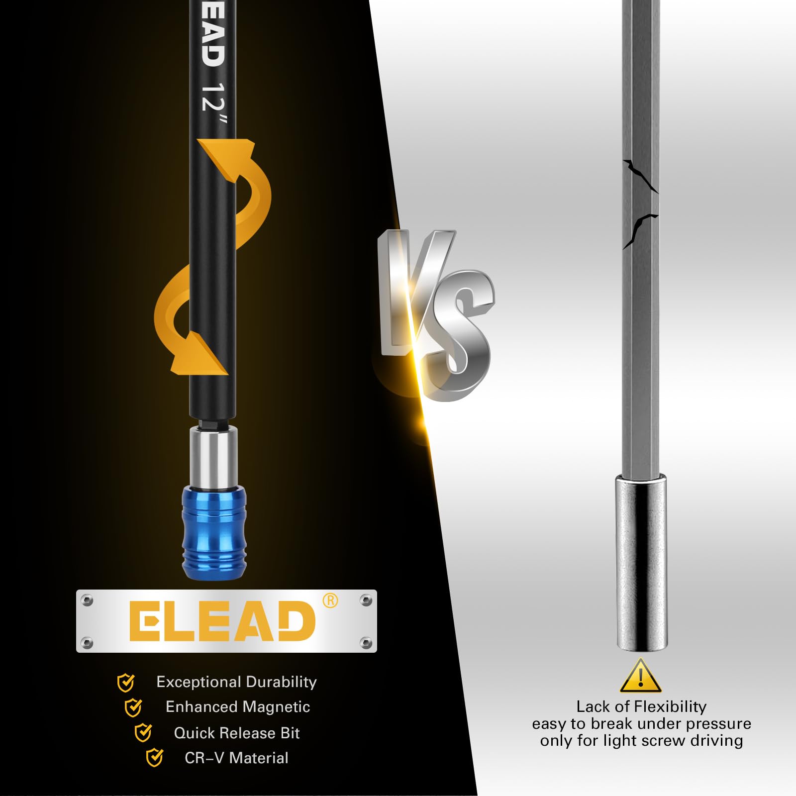 ELEAD Juego de extensión de brocas, extensor magnético de 4 piezas con funda de aluminio, adaptador de extensión de liberación rápida de vástago hexagonal de 1/4 pulgadas, 2-3/8 pulgadas, 4 pulgadas