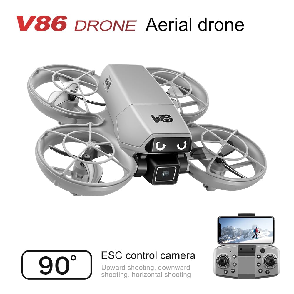 RC Small Drone with Dual Cameras, Light Eyes, All-Round Propeller Guard, Altitude Hold, One-Key Takeoff, 3D Flips, 2 Batteries, Intelligent Obstacle Avoidance, Remote Control Helicopter Airplane, Hovering, APP Control, LED Lights, for Beginners FPV Palm Takeoff Mini Quadcopter (Gray-White)