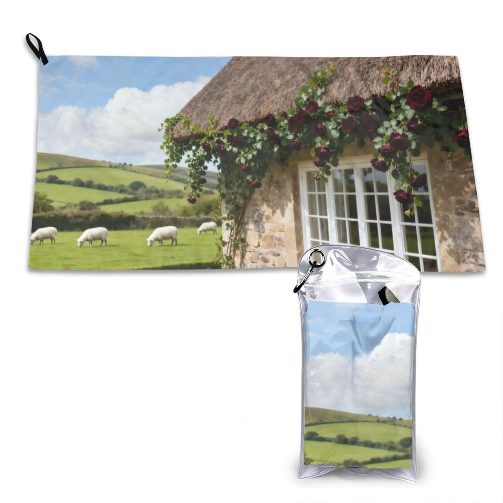 DUYKIMQW Sheep and thatched cottages Print Quick Dry Towel 16x31.5in White