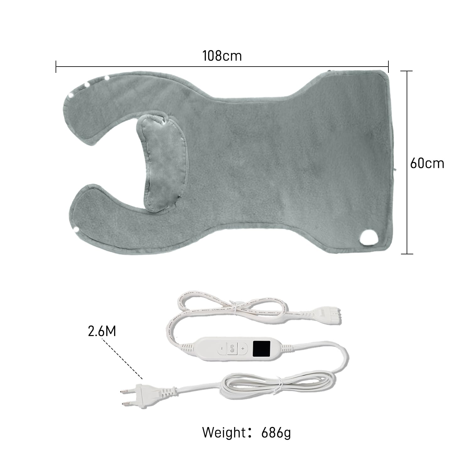 Coussin Chauffant dos Electrique Epaule et Nuque 60×108cm, 6 Niveaux de Chaleur,4 Réglages de Minuterie, Arrêt Automatique, Chauffage Rapide, Ceinture, Chauffe-dos,Lavable en Machine -Gris