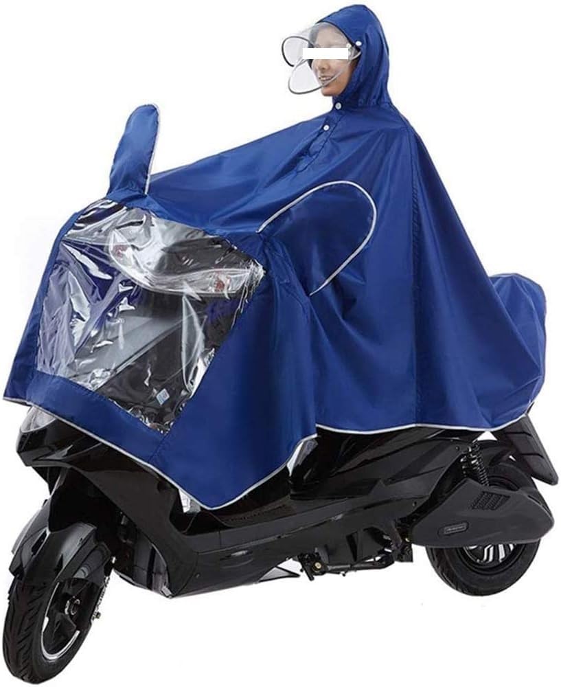 Pond Liner Elektryczny skuter inwalidzki Motocykl Duży płaszcz przeciwdeszczowy, jednoosobowy motocyklowy pokrowiec przeciwdeszczowy przeciwmgielny ze szczeliną na lusterko(Blue,4XL)