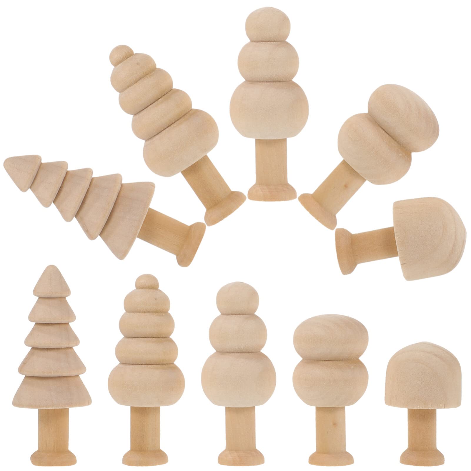 Milisten 10pcs Unfinished Wooden Trees DIY Miniature Mushroom Rustic Tree Embellishments Mushroom Cutout Blank Small World Play Toys Painting Craft Decorations for Kids
