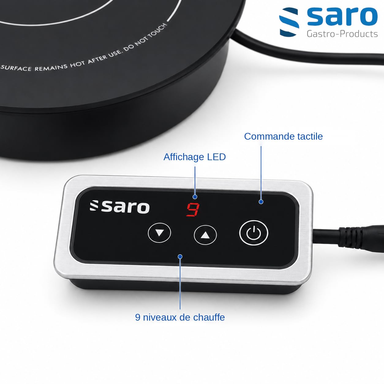 Saro - Eva Plaque à Induction Encastrable, pour Casseroles jusqu'à Ø 200 mm, Écran Tactile, 9 Niveaux de Température, Affichage LED, Plage de Température de 60 à 100 °C, 1 kW
