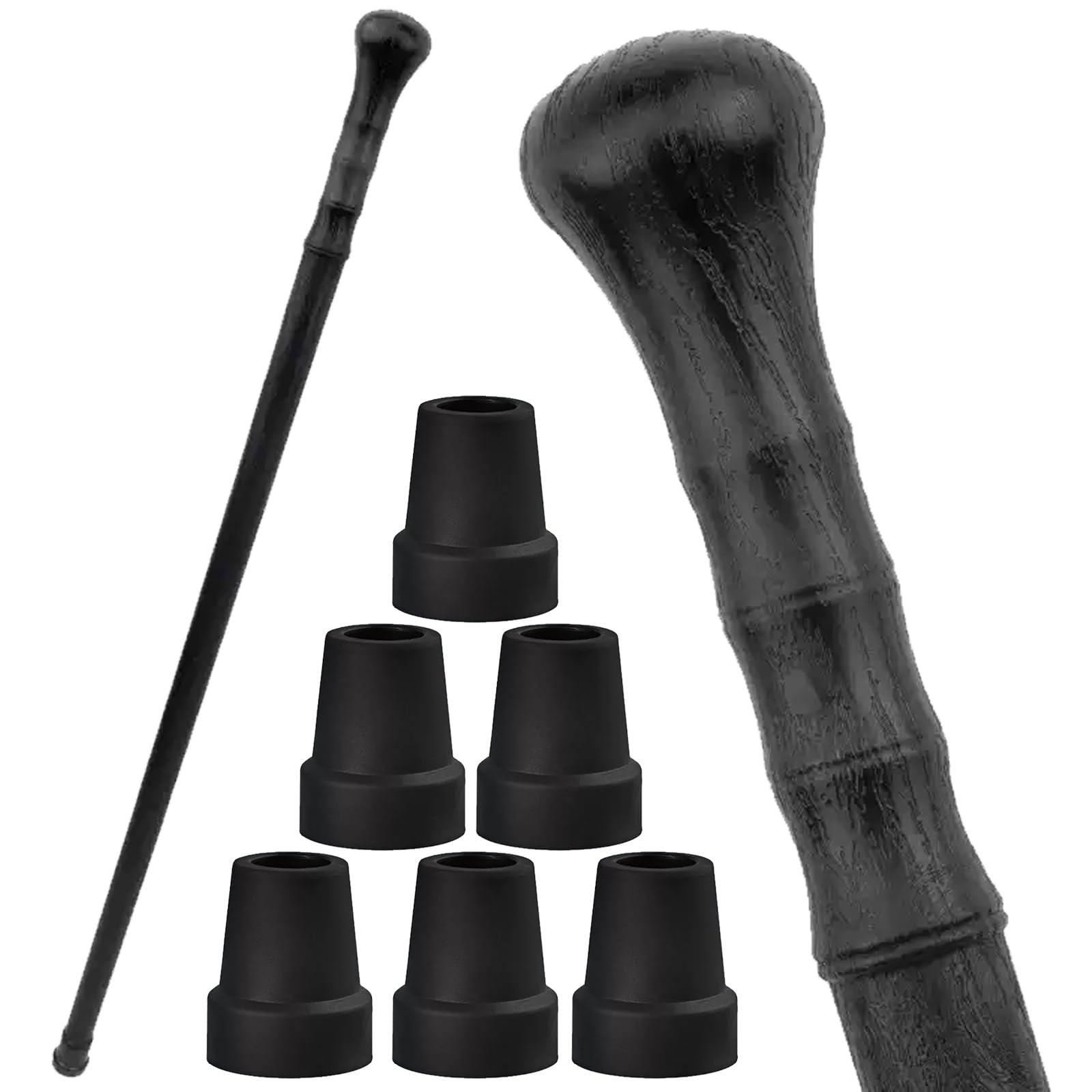 Bastón de Paseo con Mango Redondo Imitación Madera Negra, Fabricado en Madera Maciza con Empuñadura Redonda y Suave, un Bastón Elegante y Resistente para Hombres y Mujeres