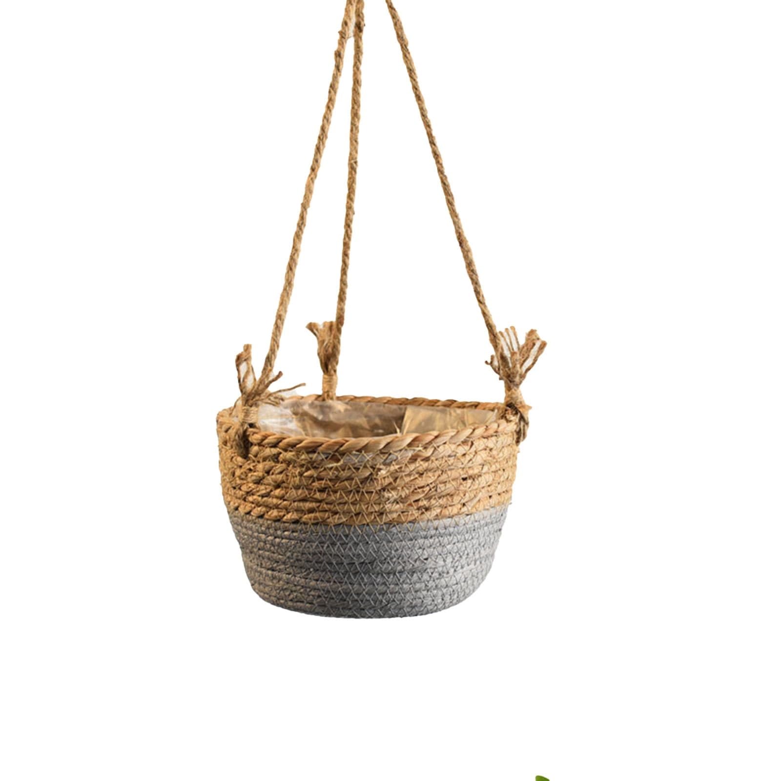JFNKLFG Woven Plant Pot Straw Hanging Baskets, Hemp Rope Woven Flower, Rattan, Planter Basket, Orchid Potted Plants(Color3)