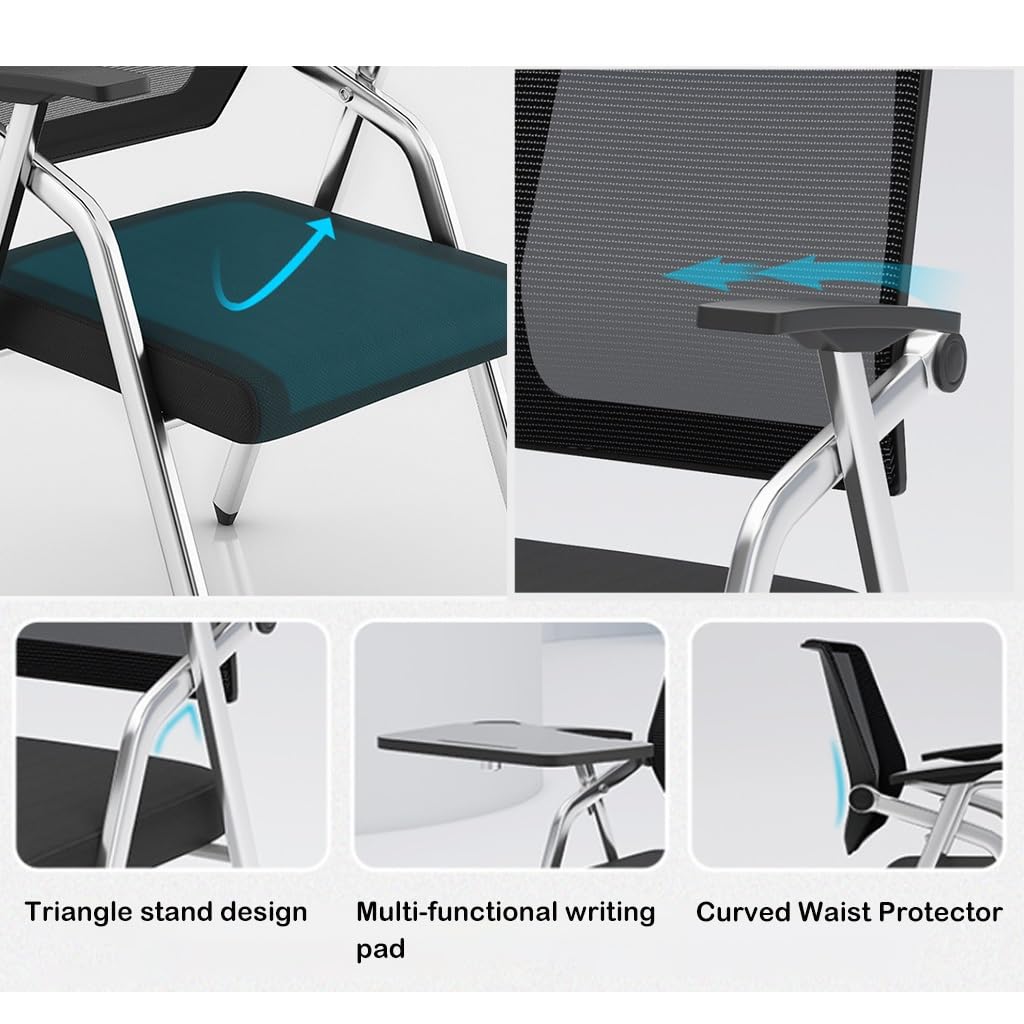 Sedia da conferenza ergonomica pieghevole con tavoletta da scrittura, sedia da ufficio nera, sedia portatile per riunioni, ideale per ufficio e sala conferenze