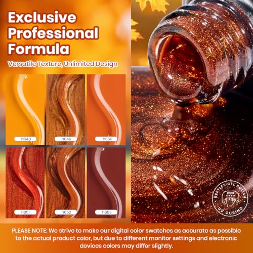 Image of Beetles Fall Gel Nail Polish - 6 Colors Cat Eye UV LED Soak Off Manicure Set with Magnet, Orange Copper Brown Red Glitter Shades 7.5ml