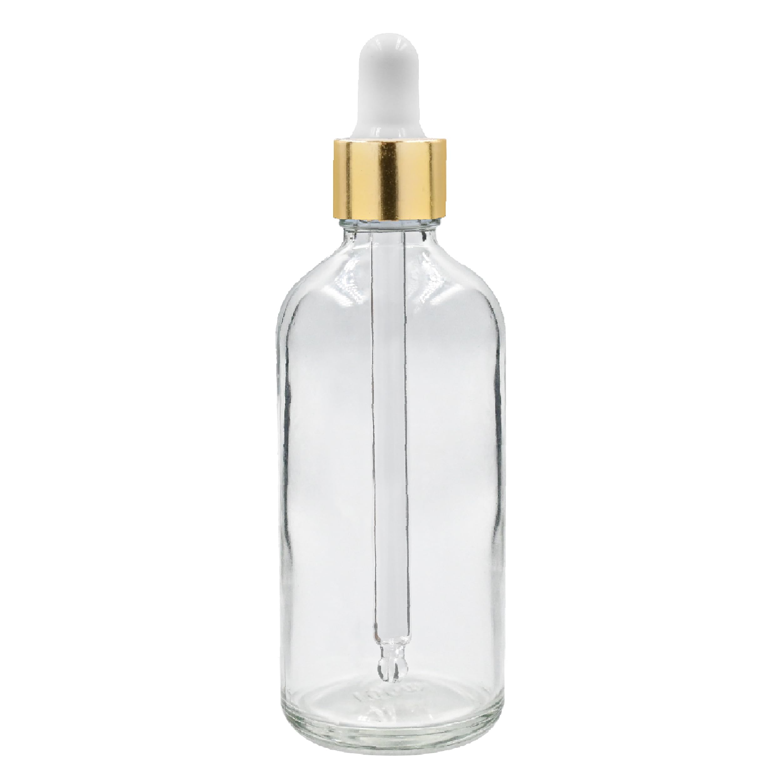 100ML Clear Round Empty Glass Bottle | Glass Dropper | Gold Sleeve | Silcon White Teat | Refillable | Leak Proof For Essential Oils | DIY Perfumes| DIY serums (1)