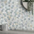 MOFIT Hexagon Peel and Stick Backsplash Tiles Kitchen,Self-Adhesive Metal and Marble Honeycomb Peel and Stick Wall Tiles Sticker Mosaic Heat Resistant(Blue Green Gray,10sheets)