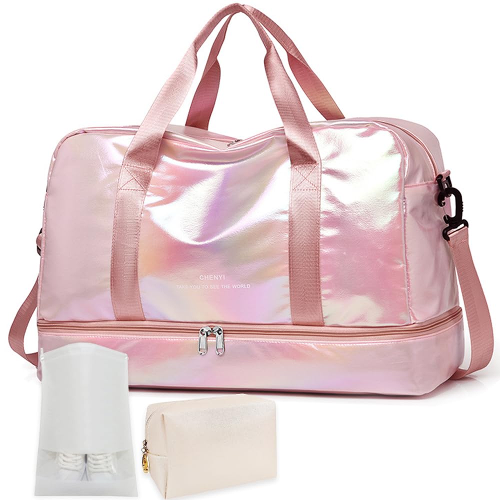 JEWYOCO Gym Bag for Women Sports Travel Duffel Bag with Toiletry Bag Weekender Overnight Carry On Bag with Shoes Compartment Wet Pocket for Women